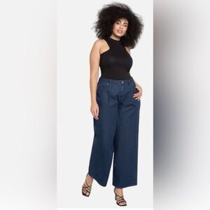 NWT ELOQUII 24  Wide Leg Pleated High Rise medium/dark wash jeans